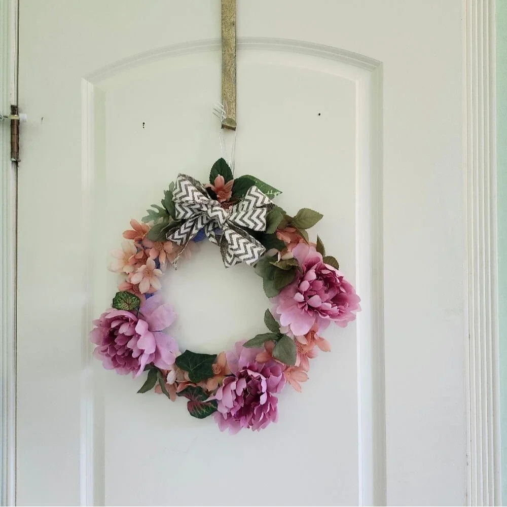 Hand Crafted Pink Peony Floral Wreath  Summer Door Wall Decoration